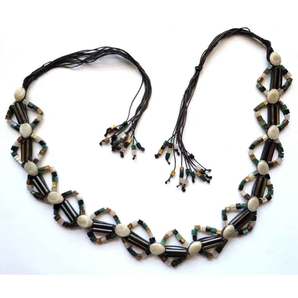 Vintage Boho Beaded Belt Multi Strand Coastal Cowgirl Festival L XL